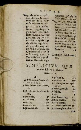 Simplicium Quæ in hoc Libro declarantur, Index.