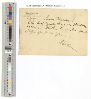 Briefkarte an Siegfried Rosenberg