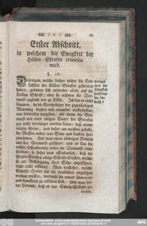 Erster Abschnitt, in welchem die Ewigkeit der Höllen-Strafen erwiesen wird.