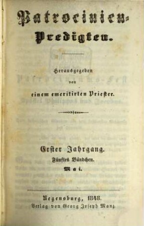 Patrocinien-Predigten. 1. 1848/50, Nr. 5 - 8