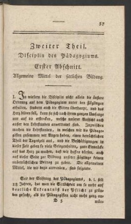 Zweiter Theil. Disciplin des Pädagogiums
