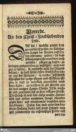 Vorrede. An den Christ-Friedliebenden Leser