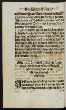 Wie nach diesem Ehelichen Beyläger/ der Grave und die Grävin lebten zehen Jar/ ...