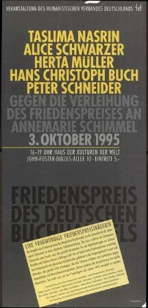 Gegen die Verleihung des Friedenspreises an Annemarie Schimmel