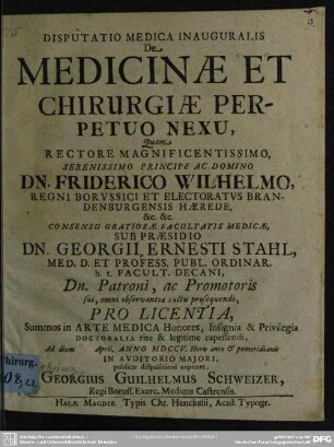 Disputatio Medica Inauguralis De Medicinae Et Chirurgiae Perpetuo Nexu