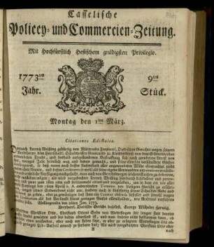 9tes Stueck, Montag den 1ten Maerz 1773