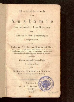 Handbuch der Anatomie des menschlichen Körpers zum Gebrauch der Vorlesungen ausgearbeitet