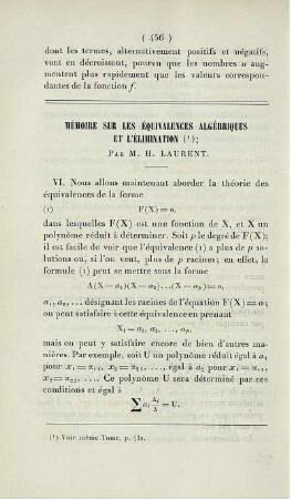 Mémoire sur les équivalences algébriques et l'élimination.