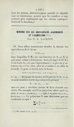 Mémoire sur les équivalences algébriques et l'élimination.