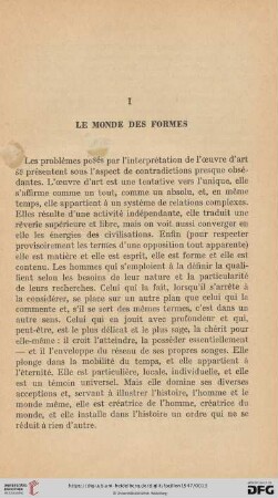 I. Le monde des formes