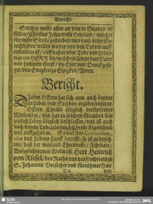 Lebenslauf : Bericht