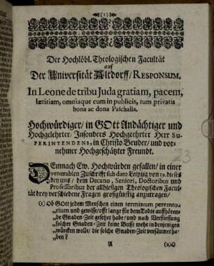 Der Hochlöbl. Theologischen Facultät auf Der Universität Altdorff/ Responsum.