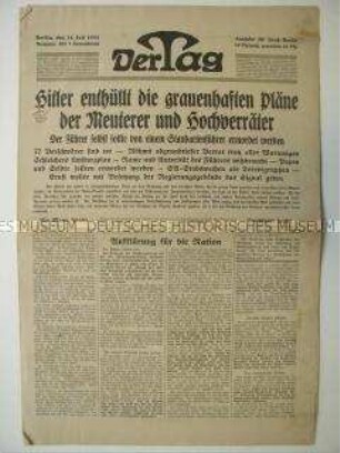 Berliner Tageszeitung "Das 12 Uhr Blatt" mit dem Wortlaut der Rundfunkrede von Hitler vom Vorabend der Volksabstimmung über seine Politik