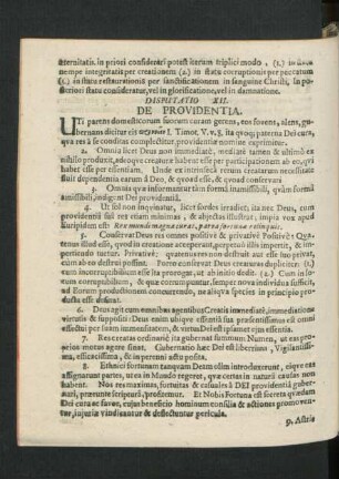 Disputatio XII. De Providentia.
