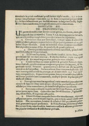 Disputatio XII. De Providentia.