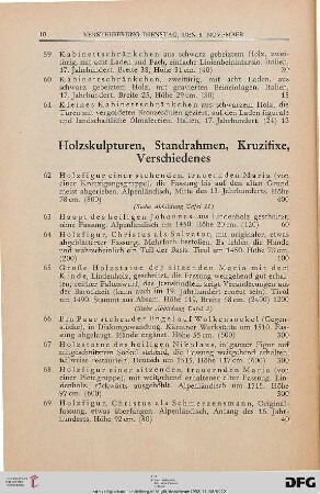 Holzskulpturen, Standrahmen, Kruzifixe, Verschiedenes (Nr. 62-87)