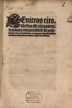 Poeniteas cito, libellus iste nuncupatur tractans compendiose de penitentia