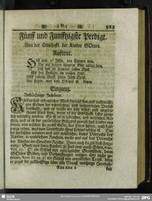 Fünff und Funfftzigste Predigt. Von der Erbschafft der Kinder Gottes