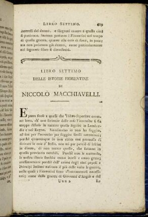 Libro Settimo delle Istorie Fiorentine di Niccolò Macchiavelli.
