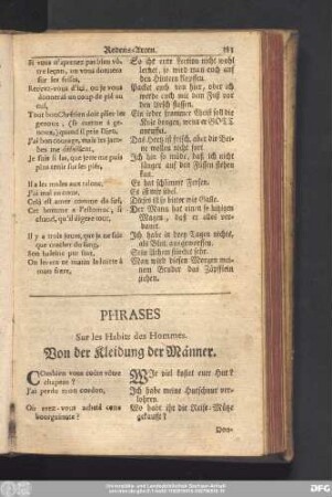Phrases Sur les Habits des Hommes. Von der Kleidung der Männer.