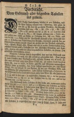 Vorbericht. Vom Gebrauch aller folgenden Tabellen ins gemein.