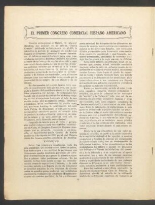 El Primer Congreso Comercial Hispano Americano