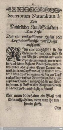 Secretorum Naturalium I. Oder Natürlicher KunstStücklein