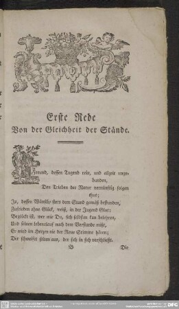 Erste Rede. Von der Gleichheit der Stände