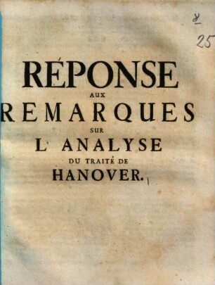 Réponse Aux Remarques Sur L'Analyse Du Traité De Hanover