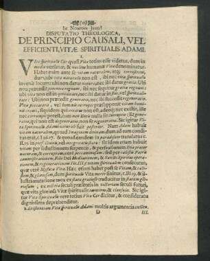 Disputatio Theologica, De Principio Causali, vel Efficienti, Vitae Spiritualis Adami.