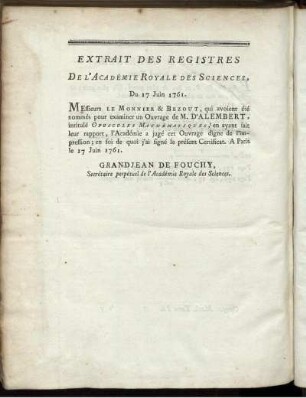 Extrait des Registres