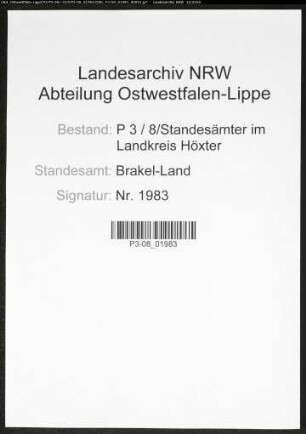 Sterberegister Standesamt Brakel-Land