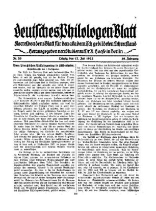 Vom Preußischen Philologentag in Hildesheim : Geschäftsbericht des 1. Vorsitzenden