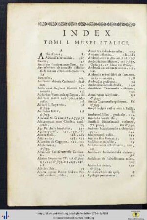 Index Tomi I. Musei Italici.