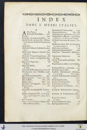 Index Tomi I. Musei Italici.
