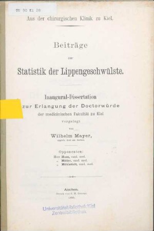 Beiträge zur Statistik der Lippengeschwülste