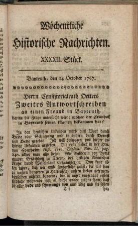 XXXXII. Stück. Bayreuth, den 14 October 1767.
