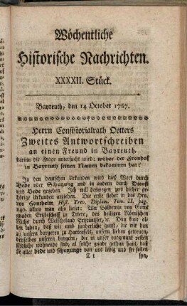 XXXXII. Stück. Bayreuth, den 14 October 1767.