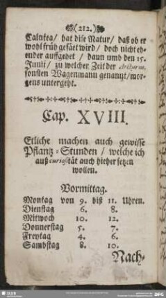 Cap. XVIII. Etliche machen auch gewisse Pflantz-Stunden, welche ich auß curiosität auch hieher setzen wollen