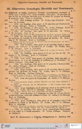 III. Allgemeine Genealogie, Heraldik und Numismatik (Nr. 243 - 391)