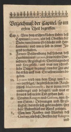 Verzeichnuß der Capitel/ so im ersten Theil begriffen.