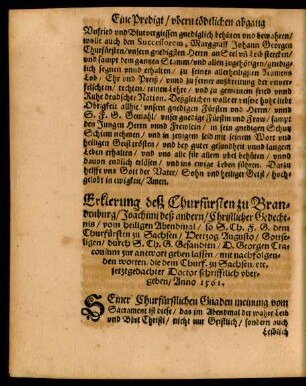 Erklerung deß Churfürsten zu Brandenburg/ Joachimi deß andern/ Christlicher Gedechtnis/ vom heiligen Abendmal ...