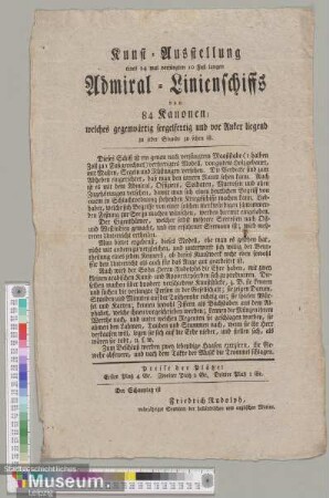 Kunst-Ausstellung eines 24 mal verjüngten 10 Fuß langen Admiral-Linienschiffs