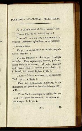 Scriptores Nosologiae Recentiores.