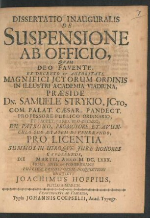 Dissertatio Inauguralis De Suspensione Ab Officio