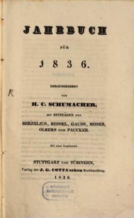 Jahrbuch : für .... 1836