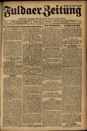 Erste Ausgabe vom Donnerstag, den 24. Juli 1924.