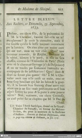 Lettre DLXXXIV. Aux Rochers, ce Dimanche, 25. Septembre, 1689