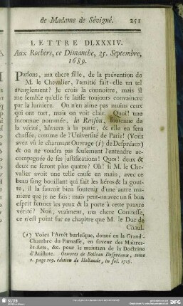 Lettre DLXXXIV. Aux Rochers, ce Dimanche, 25. Septembre, 1689