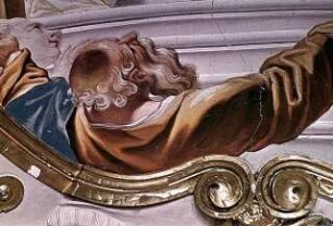 Opferaltar mit eucharistischer Hostie, flankiert von den Personifikationen der Kirche und des Glaubens